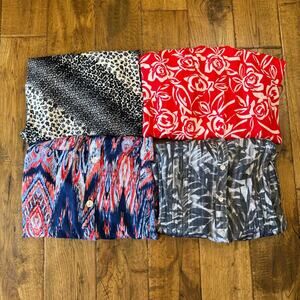 Lot Of 4 Womens L Ruby Rd. Dress Blouse Bundle Black Grey Red Floral Button Up